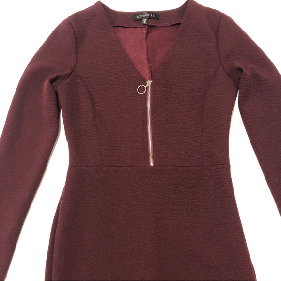 Dynamite Long Sleeve Dress Burgundy Color Womens size Small - Picture 4 of 10